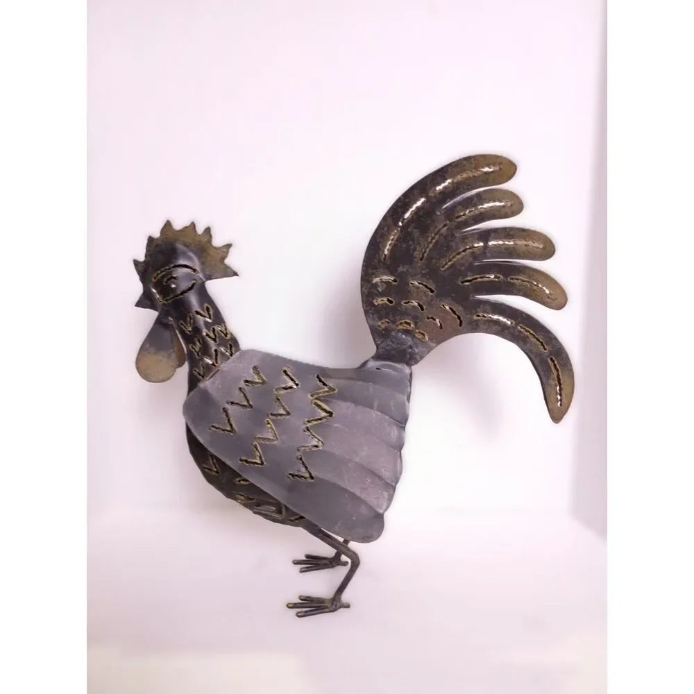 Vintage Rustic Metal Rooster Chicken Handmade Outdoor Tealight Candle Holder